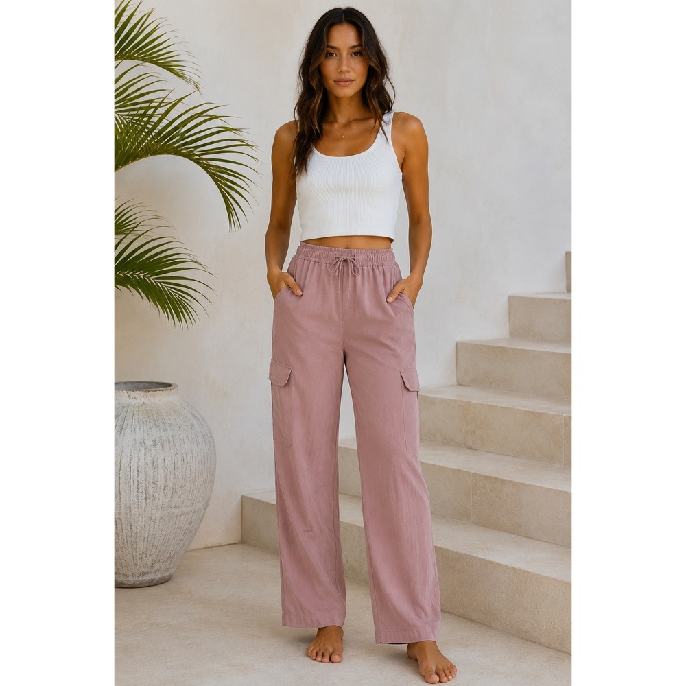 Old Navy Y2K Clean Girl Wide-Leg Cargo Pants Relaxed Mauve Pink Size L/T 35x31